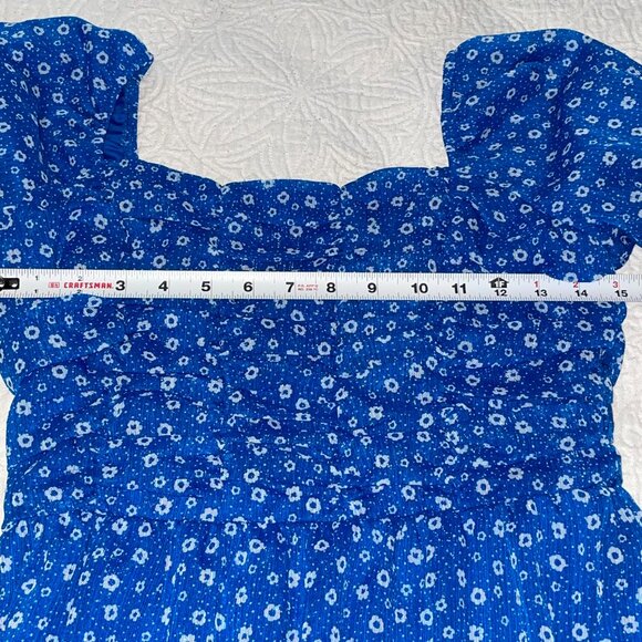 Crystal Doll Blue White Floral Minidress Off the Shoulder Short Sleeves Size L - Picture 7 of 8